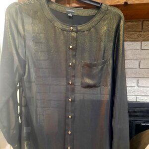 ANN TAYLOR Women Thin See Thru Polyester Blend Blouse Shimmer Gold Black Size 8